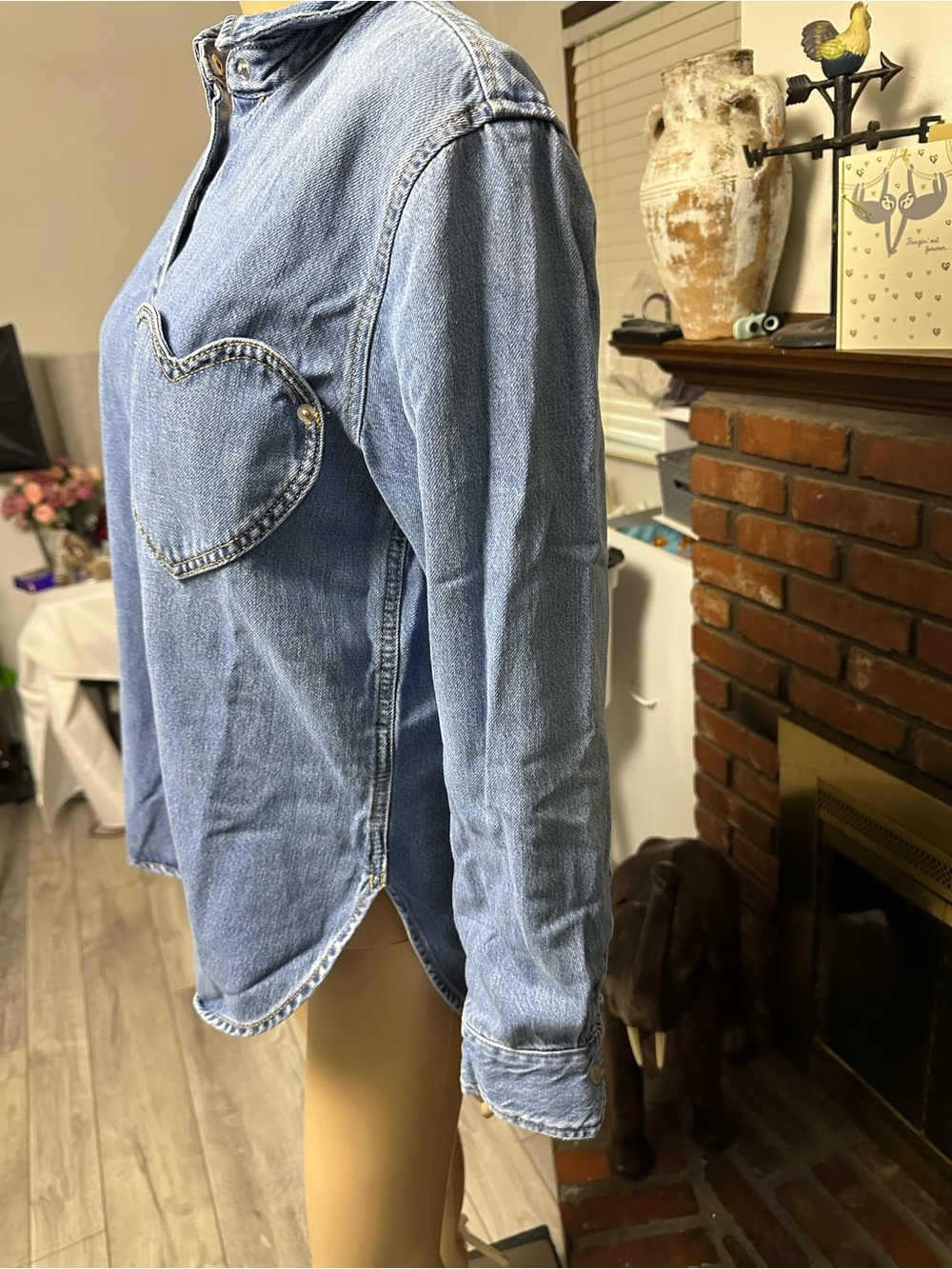 Universal Thread Light Blue Denim Shirt with Heart Patch - Picture 6 of 6